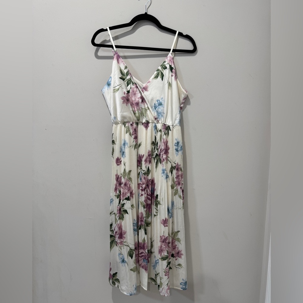 Floral Maxi Dress - White with Purple and Blue Flowers